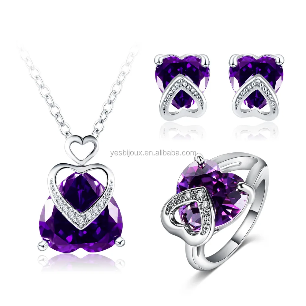 

violet jewelry set earring ring necklace jewellery set white gold plate