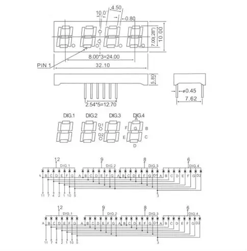 6+7 PINs 0.28 inch 4 digit 7 segment display red