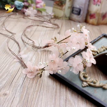 Elegent Bridal Hair Accessories Pink White Flower Headband Crystal