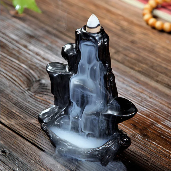 

Smoke Back Flow Incense Burner Ceramic Incense Sticks Holder Cone Incense Base Buddhist Ornaments Dual, As picture