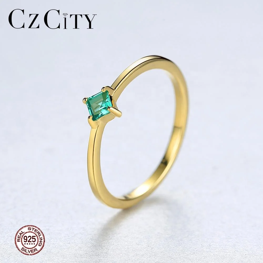 

CZCITY High Quality 925 Sterling Silver Ring Emerald Diamond Ring Female Fine Jewelry Gift for Women