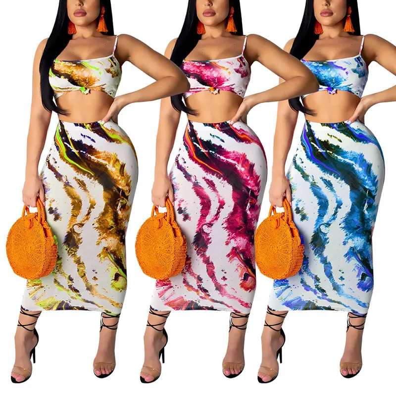 

90305-MX36 woman sexy midi colorful 2 piece printed dress