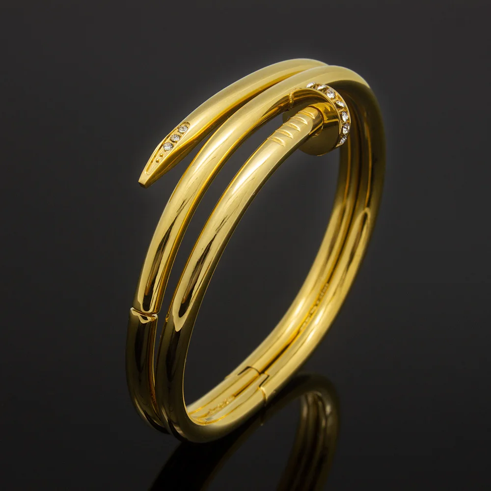 

new Trendy Gold Color nail screw stainless steel bracelets cuff jewelry, 24k gold