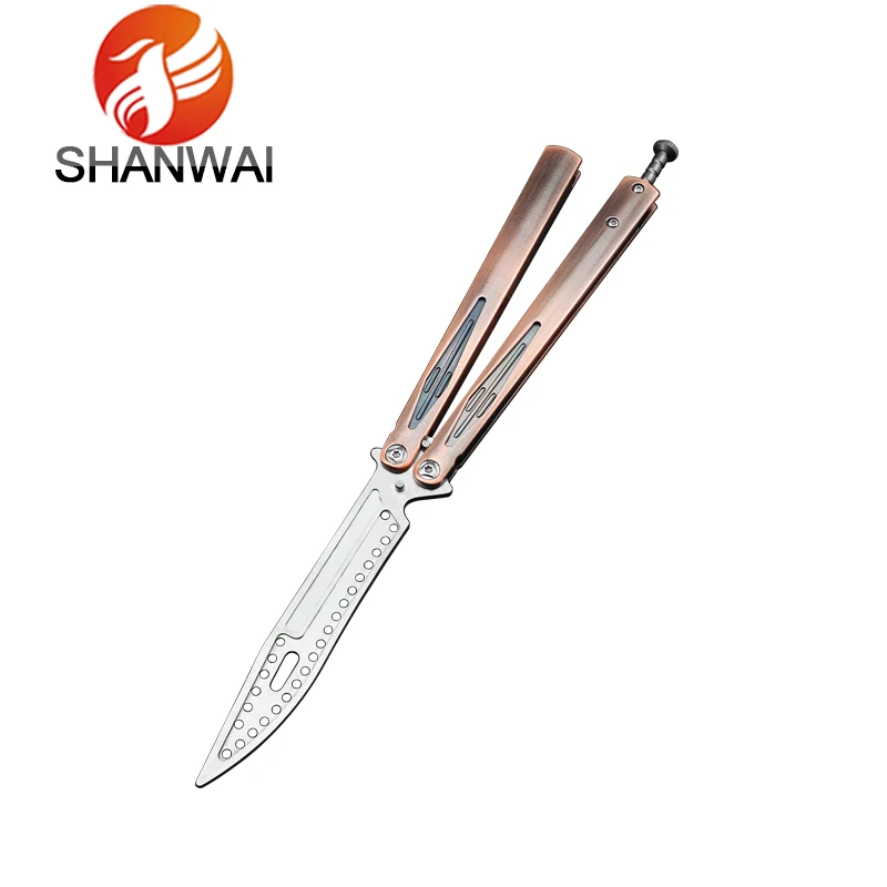 

Butterfly stainless steel hand tool folding training knife, Black/silver/copper