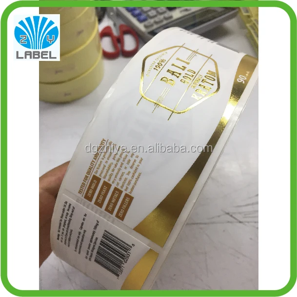 Custom high quality Printed Self Adhesive Gold Hot Stamp Foil PE cosmetic sticker Label essential oil bottle labels