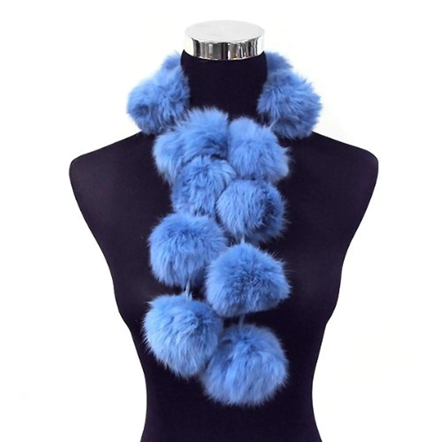 black real genuine Chinese rabbit fur pom pom bubble scarf neck warmer ski