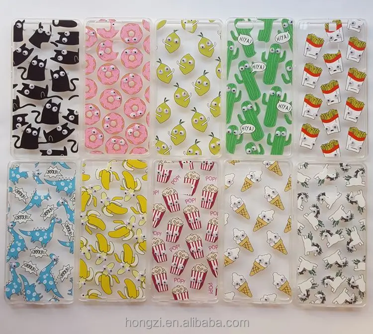 

Cute 3D Cartoon Cat banana Donuts Turn Eyes Transparent Clear Silicone TPU Phone Case For Huawei P8 P20 lite 2017 Nova Lite P20, 5 different colors,can mix