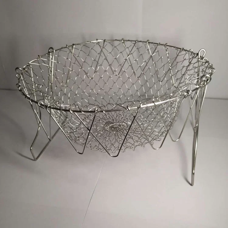 Stainless Steel Metal Wire Mesh Foldable Chef Basket /deep Frying