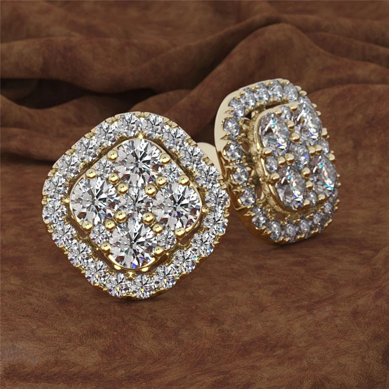 

Dropshipping Square 14K Rose Gold Filled 1 carat diamond Jewelry Earring Garnet Diamond garnet Stud earrings for women