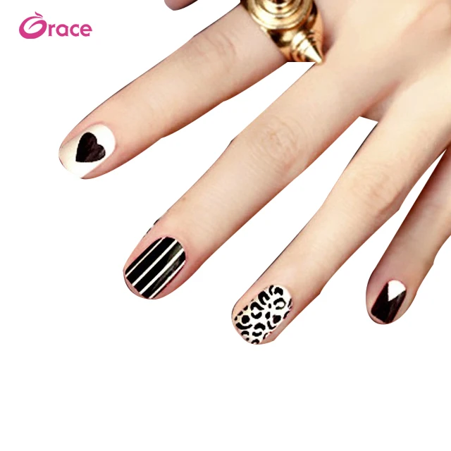 

B06 white and black Striped leopard fake nails