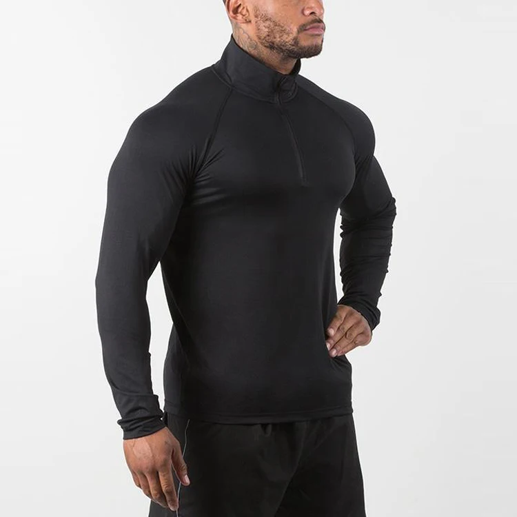 

OEM Wholesale Top Quality Long Sleeve Workout Quick Dry 1/4 Zip Gym T Shirts for Men, Customized color