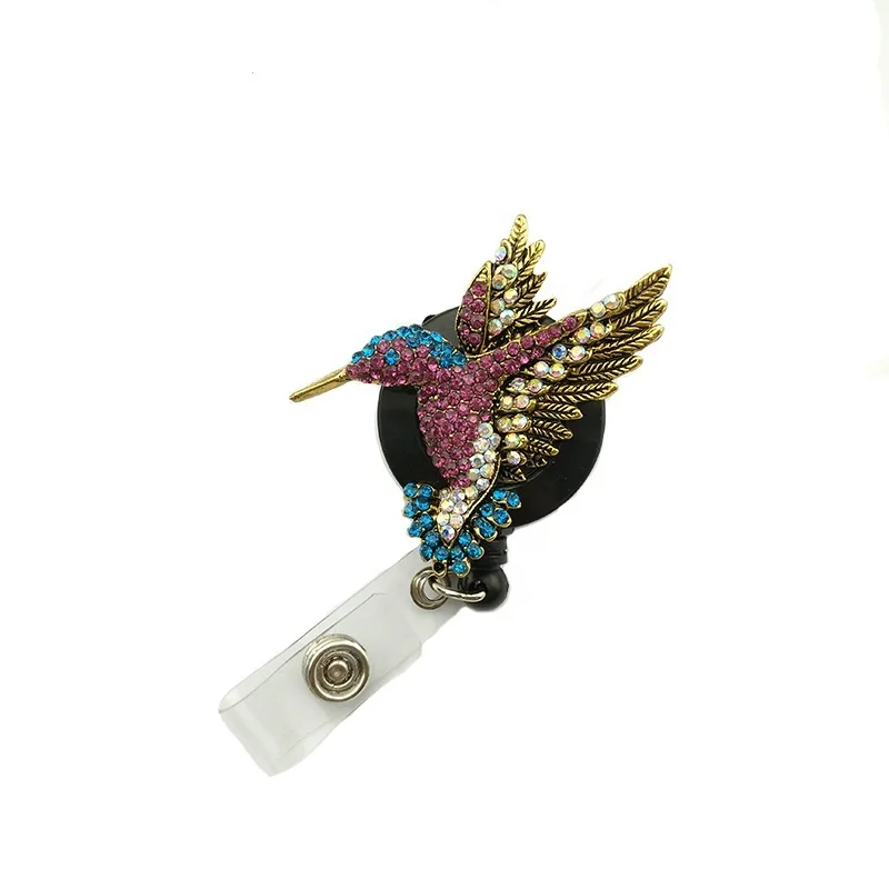 

Retractable Crystal Animal Hummingbird Brooch Badge Holder Pull Reel Clip Nurse Name Card