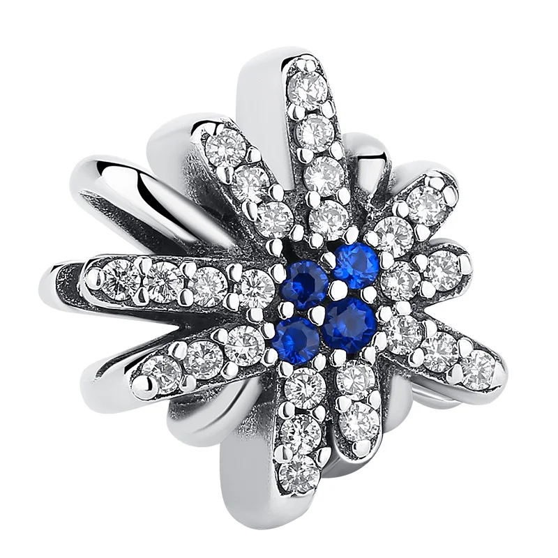 

Elegant 925 Sterling Silver Charms Blue Crystal Snowflake Charm Bead Fit Original Bracelet or Necklace Women