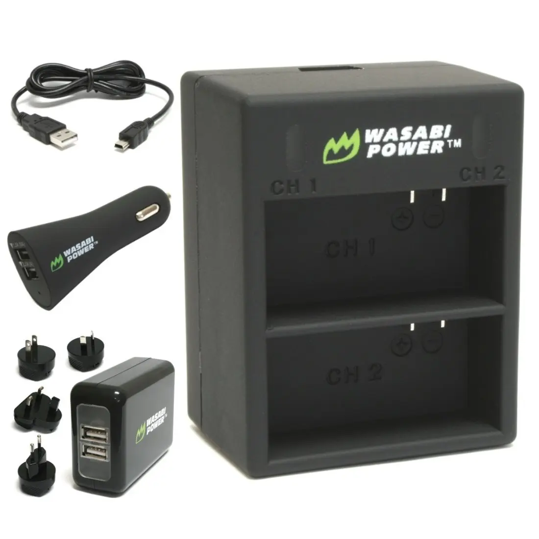 Wasabi Power Dual Battery Charger for GoPro HERO3, HERO3+ (with Car & Worldwide Plugs)
