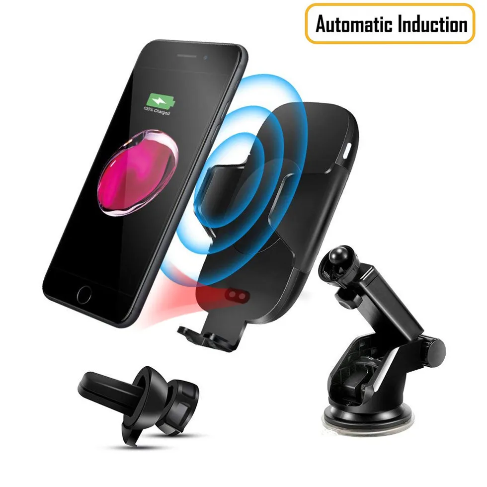 

Free Sample 2 in 1 Infrared Fully Automatic Induction Air Vent Mount Phone Holder,C9 C10 C11 Fast Charging Wireless Car Charger, Black