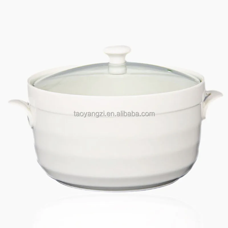 

Wholesale Cheap Dinnerware White Ceramic Soup Pot with Handle and Lid