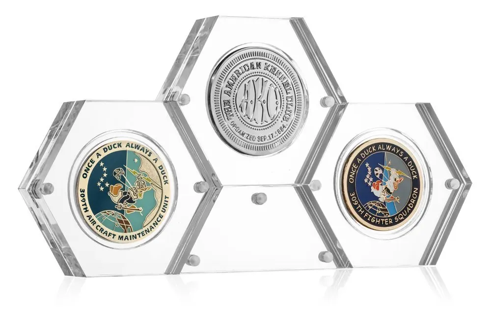 Clear Polished Perspex Hexagon Coin Display Gold Medal Display Holder