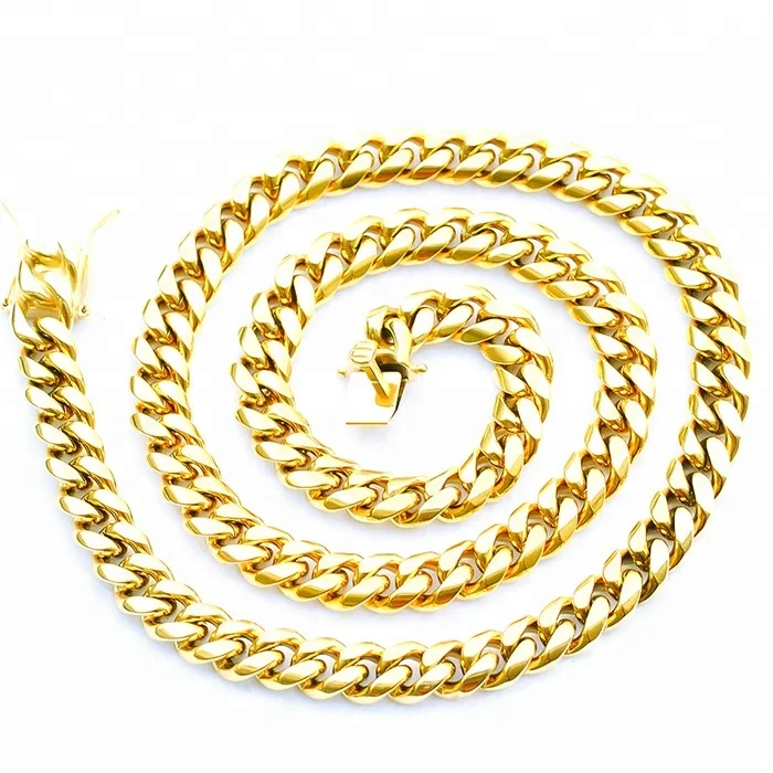 

Missjewelry Cheap Fashion Men's Micro Pave 18k Gold Cuban Link Necklace Chain Jewelry, Yellow gold