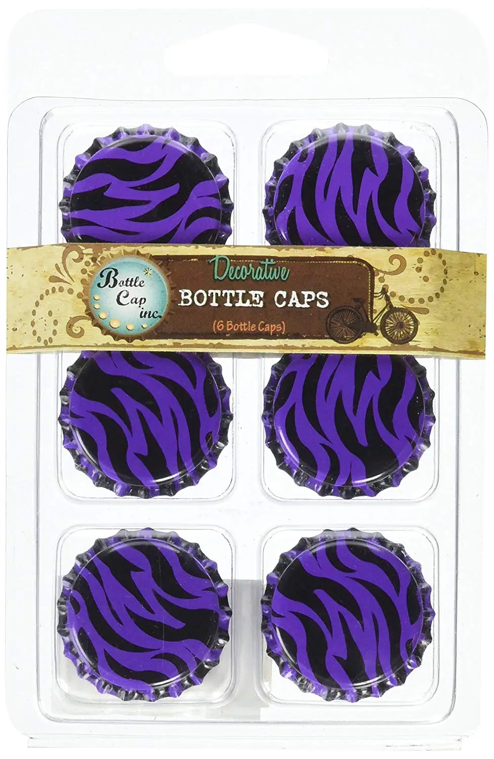 Vintage Collection Double Sided Bottle Caps 1" 6/Pkg-Zebra Bright Purple