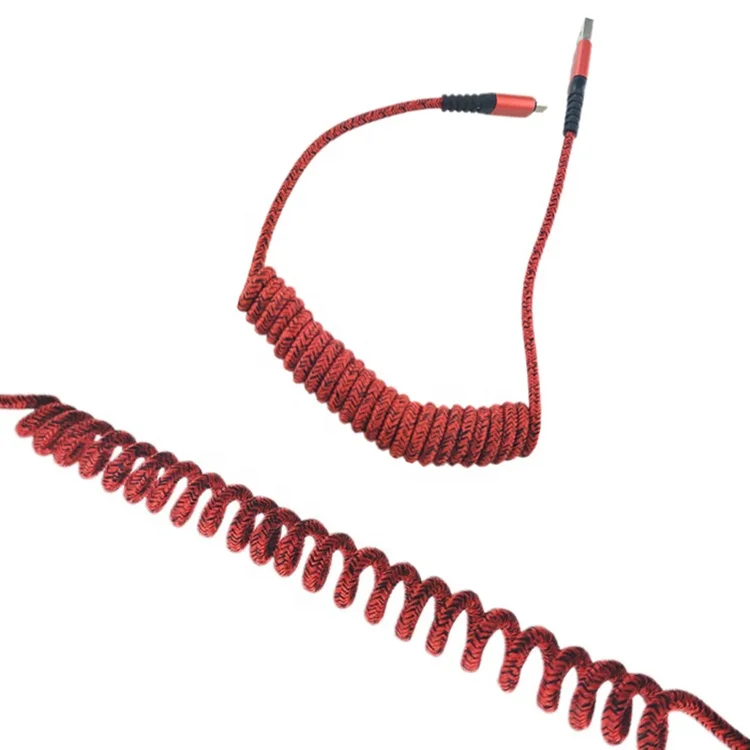 

Nylon Braid Good Quality Retractable Data Cable for Apple Android Type-c New Spring Usb Nylon Cable Protector Spring Cable, Blue;red;gold;silver