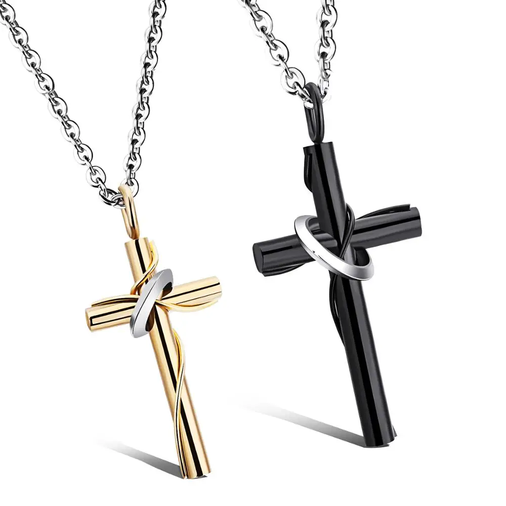 

Hot new products handmade crystal silver cross /heart men stainless steel necklace