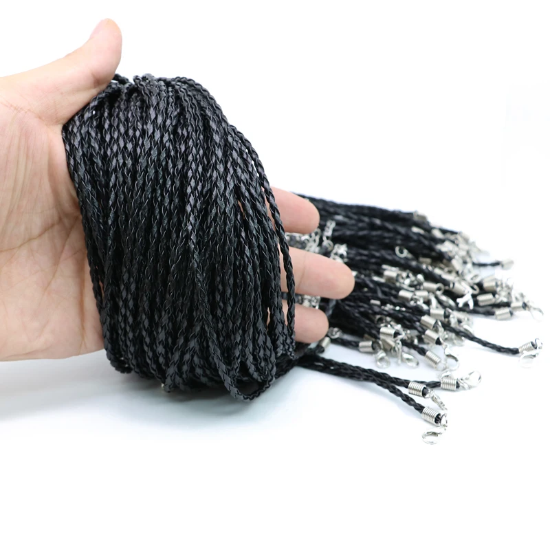 

Braided Leather Cord necklace 19inch with Lobster Clasp ,adjustable Black necklace 3.0mm,100pcs/pack, ZYN0003, Any colors available