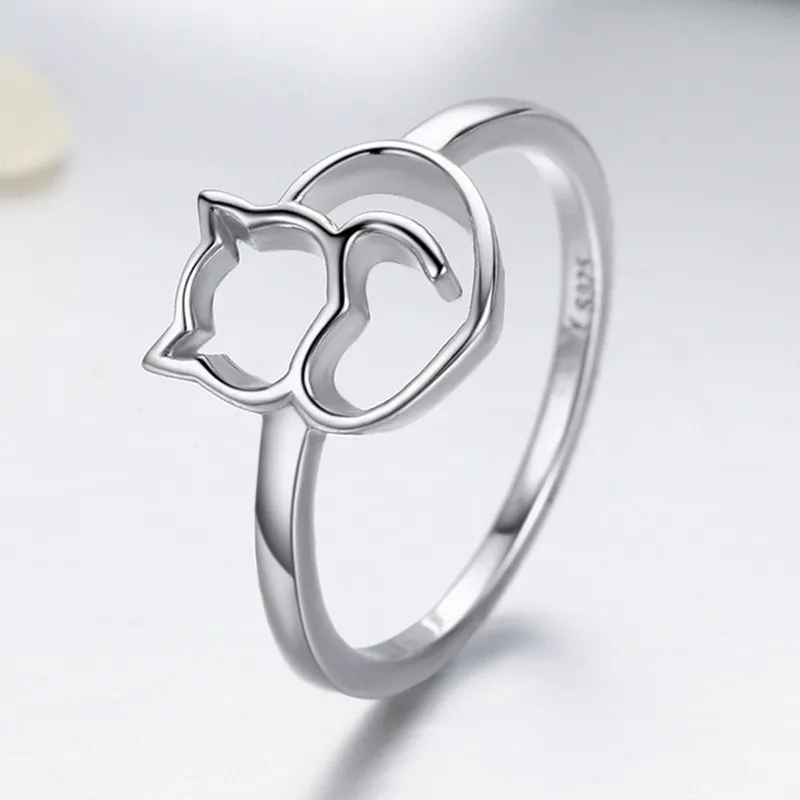 

Naughty Little Cat Heart Finger Authentic 100% 925 Sterling Silver Ring for Women