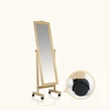 Wood veneer wrapped frame floor mirror with wheels