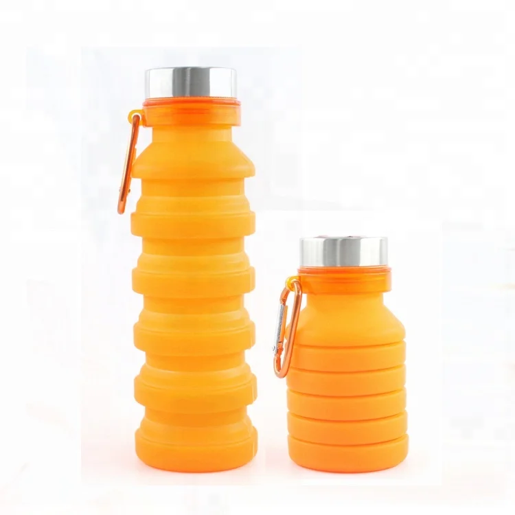 

Foldable Collapsible Travel Silicone Water Bottle with Carabiner, Customized color