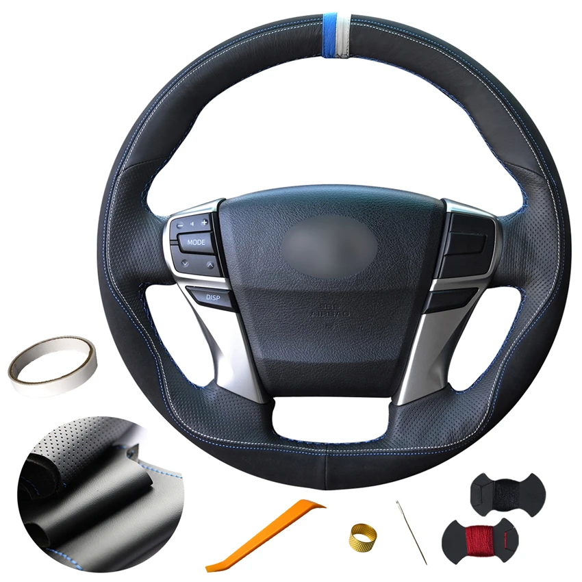 

Black Suede Leather With Strip Custom Steering Wheel Cover with Needle for Toyota Reiz Mark X 2009 2010 2011 2012 2013 2014 2015