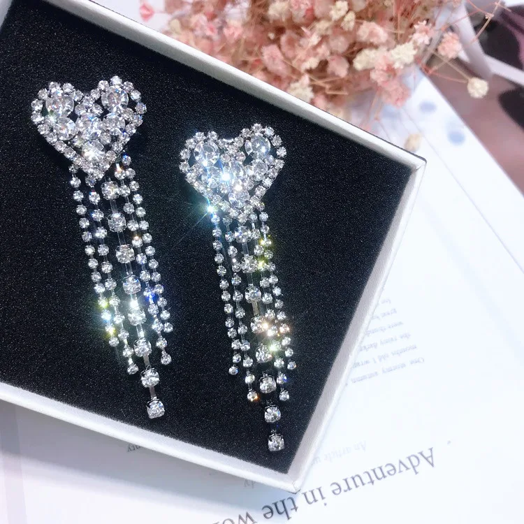 

heart shape earrings crystal chain chandelier dangle drop earrings crystal drop luxury chandelier earrings, Picture