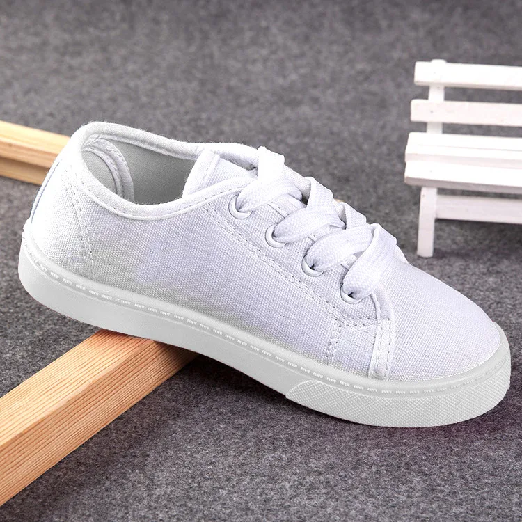 Children Oem White Laceup Canvas Sneaker Shoes For Toddler Kids Girls