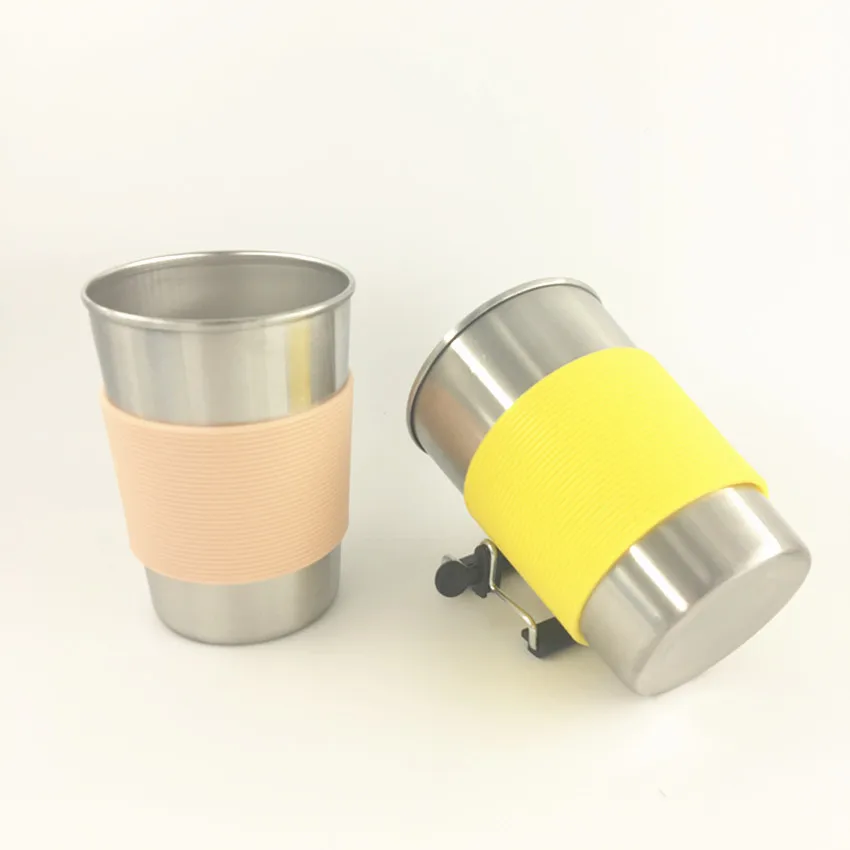 Stainless Steel Camping Cup With Coloful Sleeve,10oz Stackable