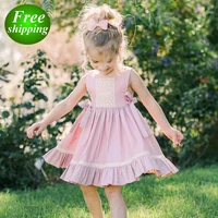 

2019 summer Girls lae ruffle Dresses kids pink princess bow vest dress