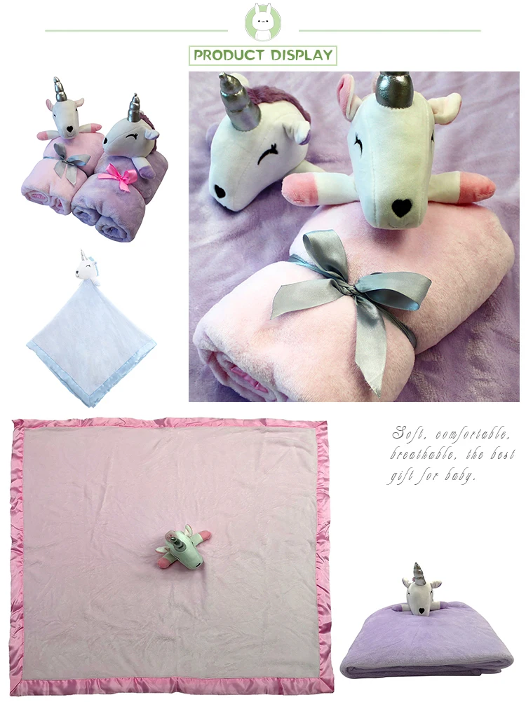 Premium Baby Unicorn Blanket Set With Stuffed Animal Plush Toy Soft