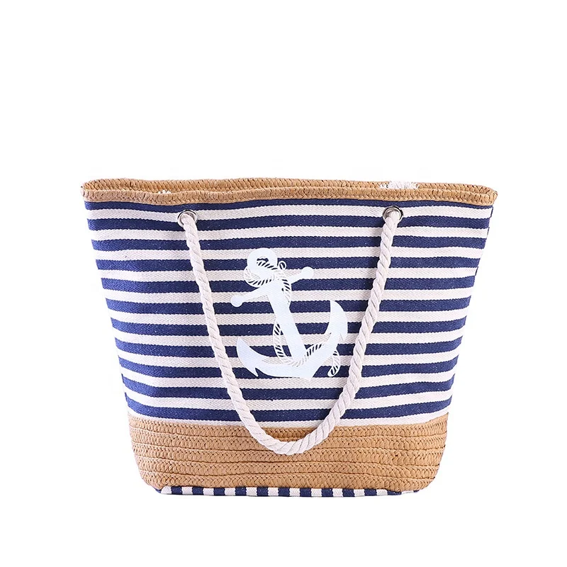 

2019 New Style Summer Navy Stripe Women Canvas Beach Bag Shopping Shoulder Bag, Multi