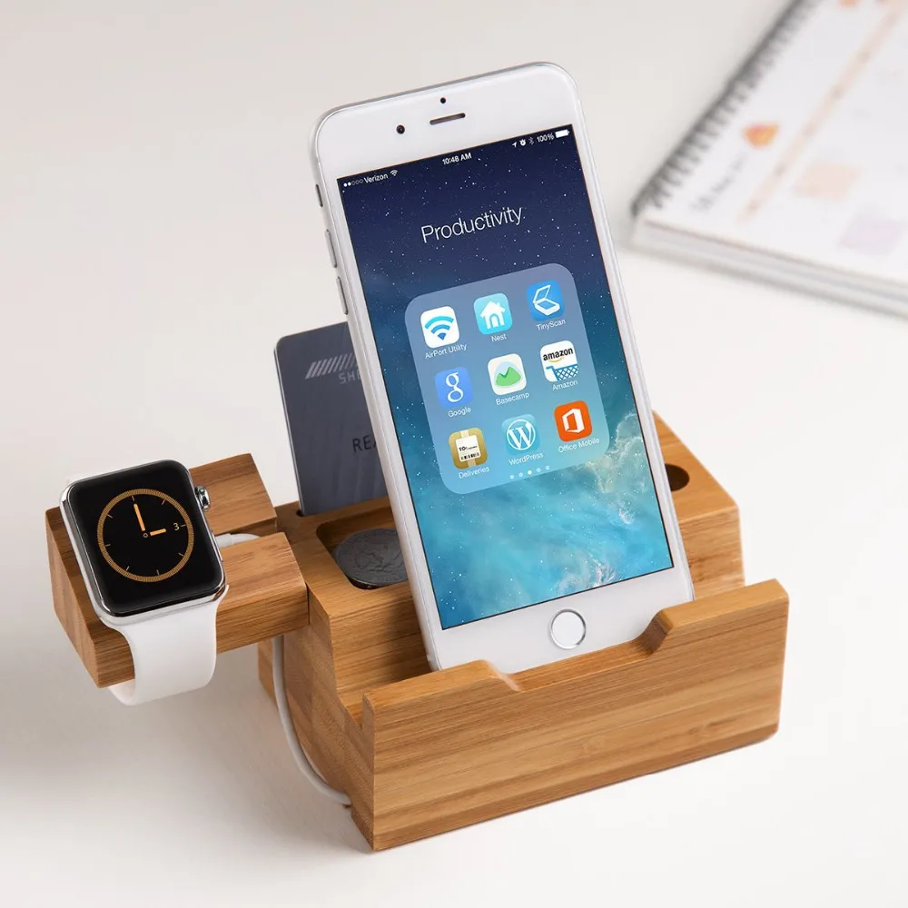 Bamboo Wood Cell Phone Charging Station With Three Usb Port,Wood Organizer Dock Foldable Multi