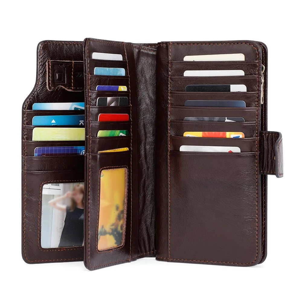 

DUJIANG High Quality Vintage First Layer Cow Leather Long Size Wallet Men Zipper Genuine Leather Wallet For Men Wholesale, Black, dark brown
