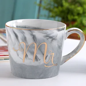 Image of Zogift new fashion European style Mr and Mrs gilded letters marble wedding anniversary ceramic coffee mug