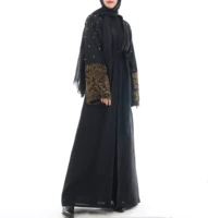 

New abaya designs Moslem dress Golden lace Embroidery muslim open abaya