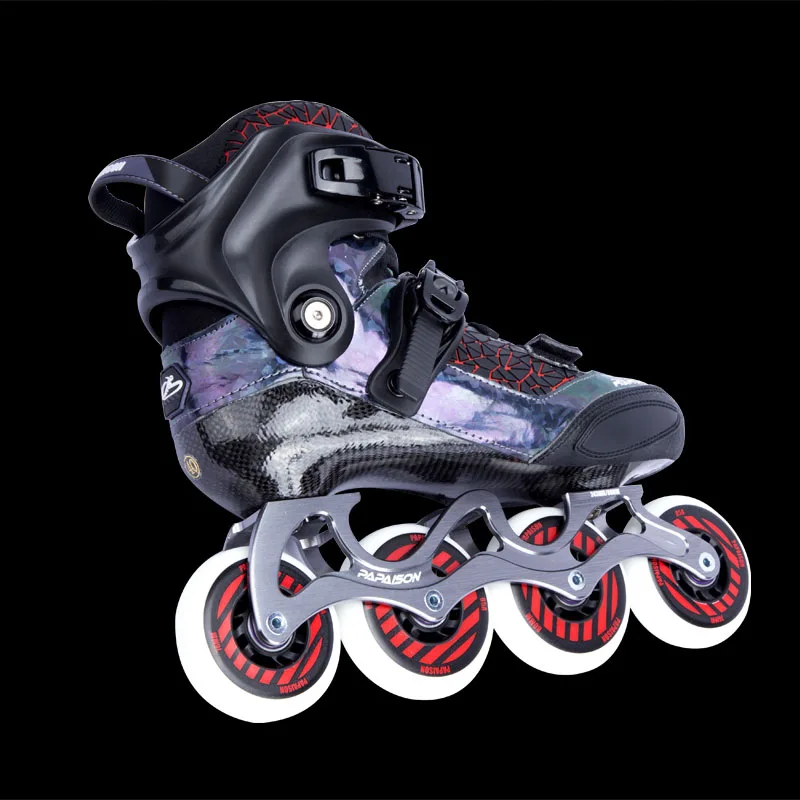 

PAPAISON Carbon fiber racing roller shoes ABEC-9 bearing 4 wheels inline speed skates, Black