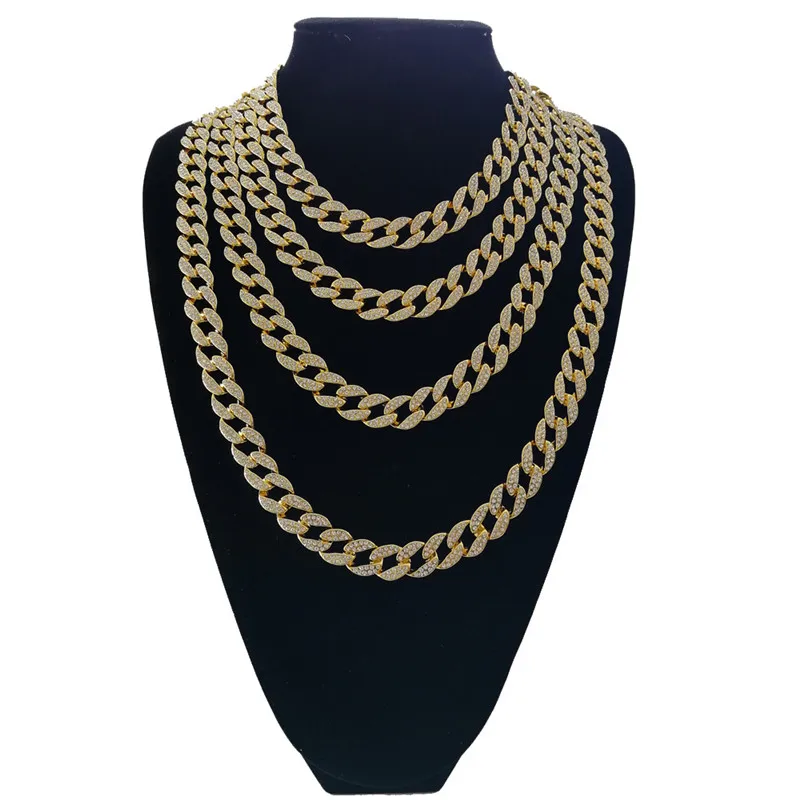 

Wholesale Cool Jewelry Gold Silver 15mm Choker Iced Out Gold Cuban Chain Mens 18inch 20inch 24inch 30inch Miami Cuban Link Chain