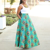 

New Arrival Casual wear Women Traditional African Circle Skirt with Pockets Peacock Printed Ladies Clothing