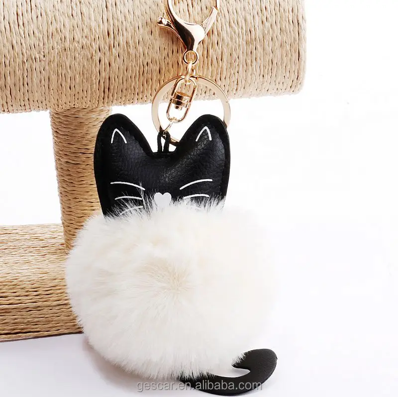 

Korean style car pompom keychain plush fluffy ball keychain wholesale cute cat key chain, Photo colors