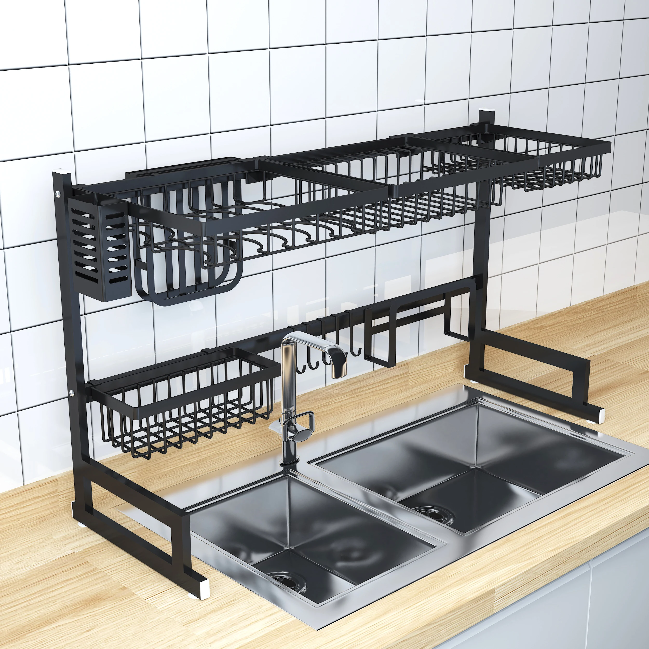 

Kitchen Organizers Receive Space Drain Dishes and Bowls Drying Rack, Black