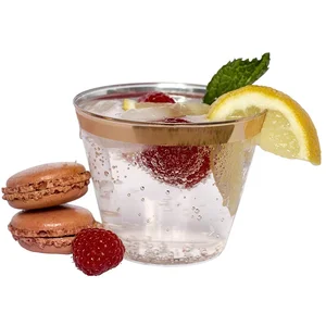 Image of Yunhang's 9oz Rose Gold Plastic Cups Premium Rose Gold Rim Disposable for wedding party supplies - 10oz/12oz/14oz/16oz