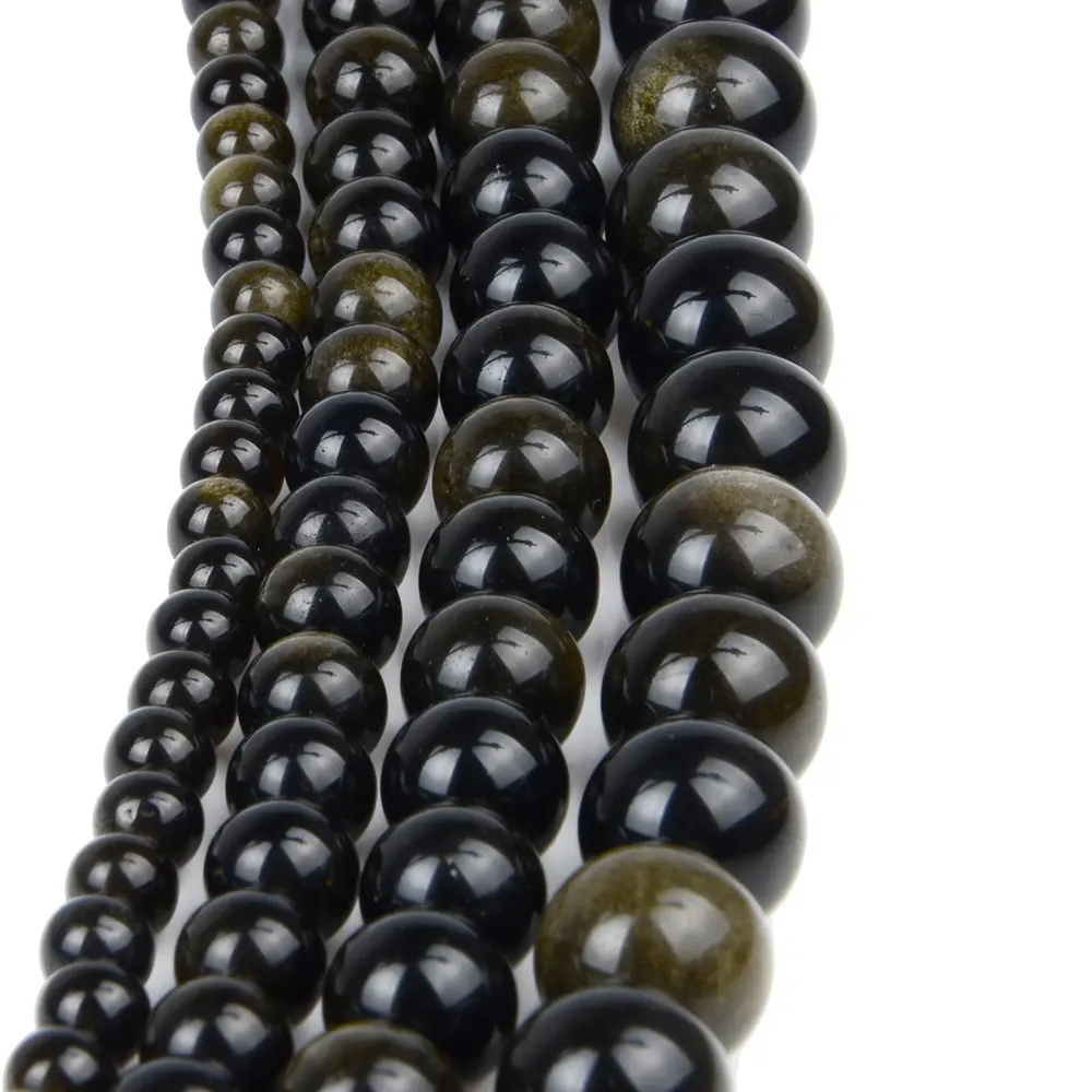 

Natural Gold Obsidian Stone Beads Strand 4 6 8 10 12 MM for Bracelet Jewelry Making