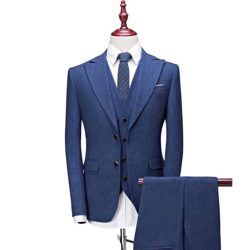 

WB019 China Suzhou Supply Mens Blue Wedding Suits with Pants S-3XL 2022 Fashion Classic Two Button Men 3 Piece Business Suit, As the picture