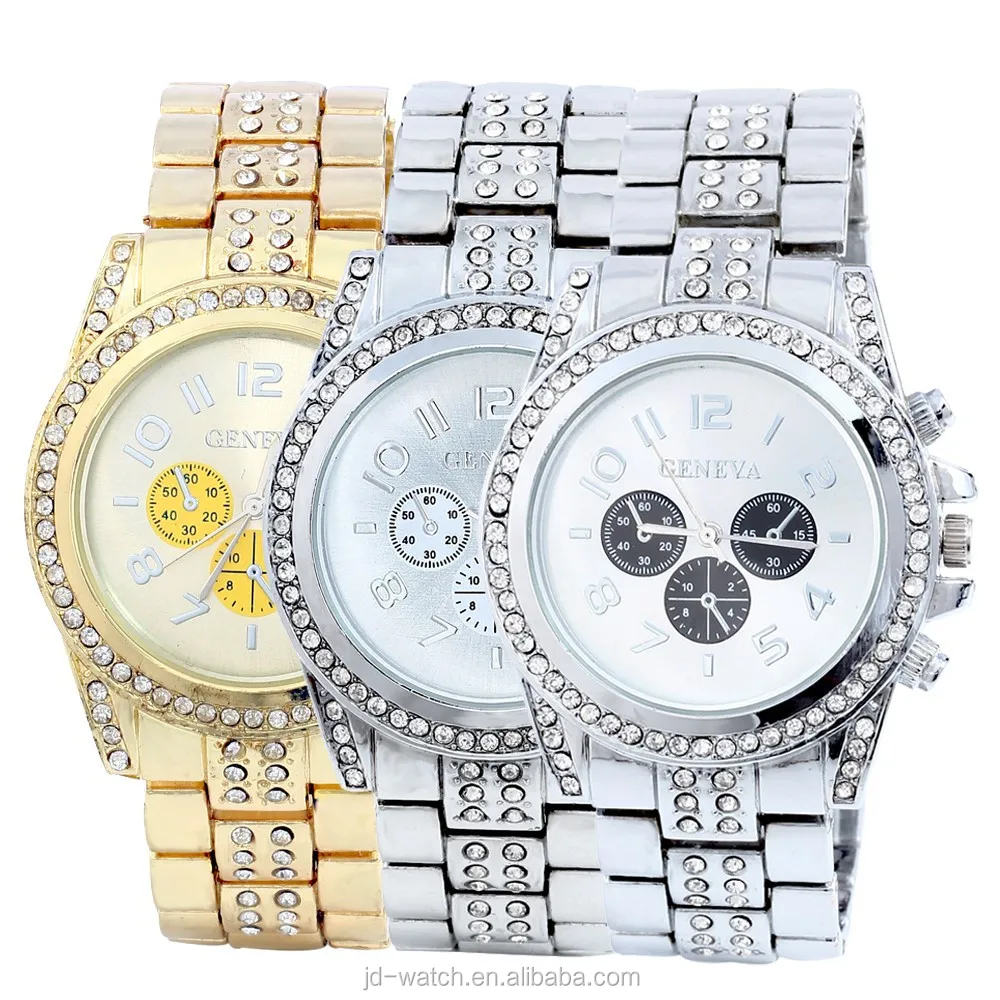 

Fashion Geneva brand Men women Diamond quartz watches three eye alloy Wrist Watches