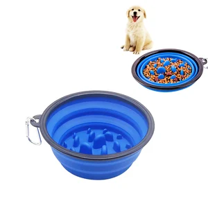 Image of Silicone Collapsible Dog Bowls Slow Feed Cat Bowl Silicone Portable Foldable Water Food Storage Containers Pet Travel Bowl